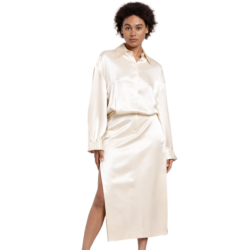 The Attico Satin Viscose Dress Beige