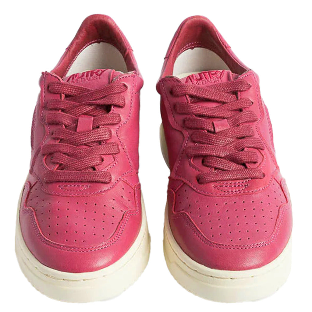 Autry Cotton Sneakers In Fuchsia Vintage Effect Goatskin, Tone-On-Tone — view 3