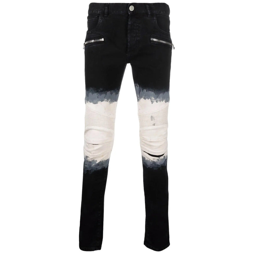 Balmain Cotton Jeans Black And White Tie-Dye
