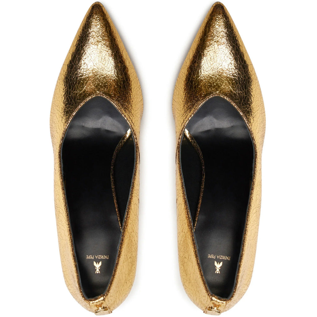 Patrizia Pepe Leather Pumps Craquelé Gold — view 4