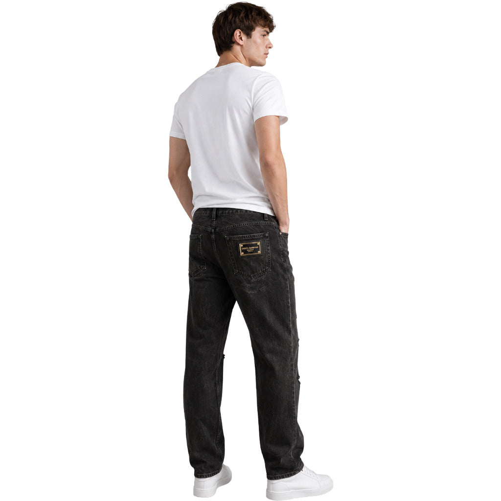 Dolce & Gabbana Cotton Jeans Strappati Regular Black — view 2