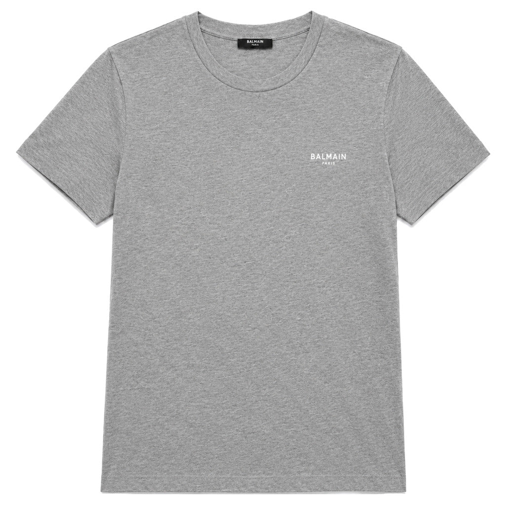 Balmain Cotton T-Shirt  Logo Vellutino Grey