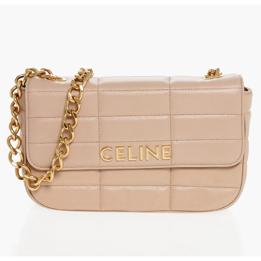 Celine Calfskin Céline Quilted Bag Beige