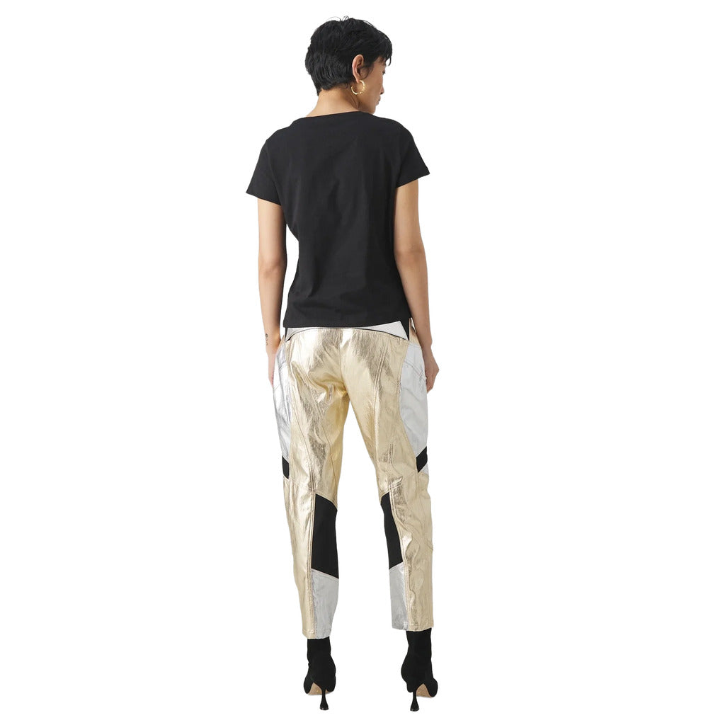 Pinko Leather Trousers Prometeo Gold Silver — view 2