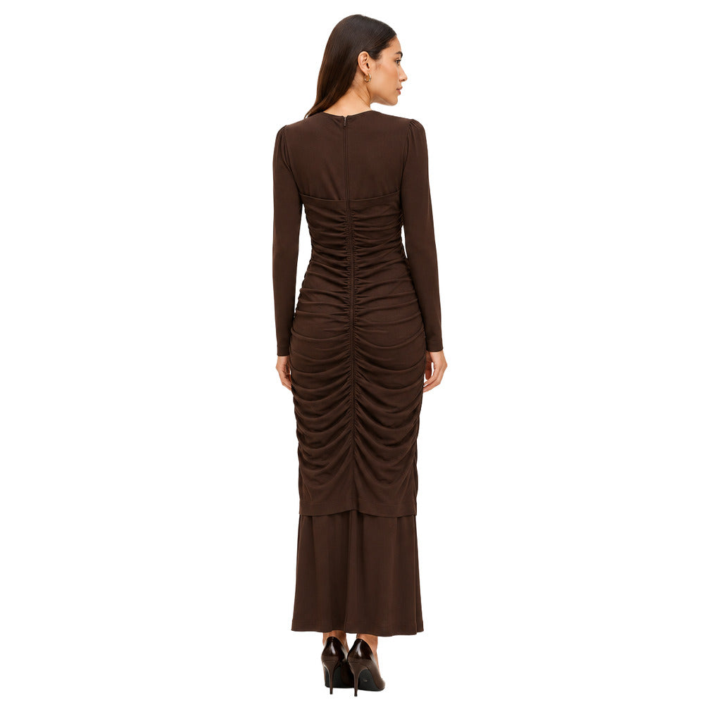 Dolce & Gabbana Wool Dress Lungo Arricciatura Brown — view 2