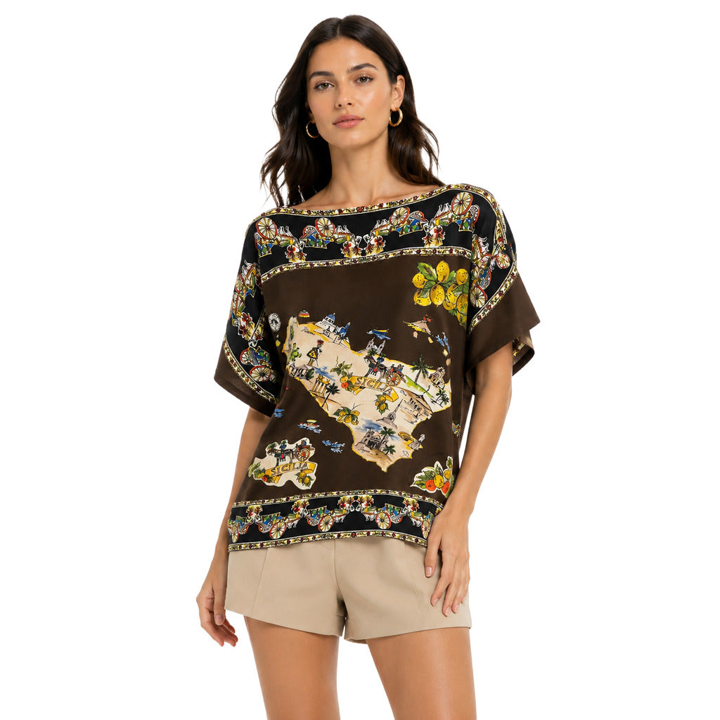 Dolce & Gabbana Silk Blusa In Tema Siciliana