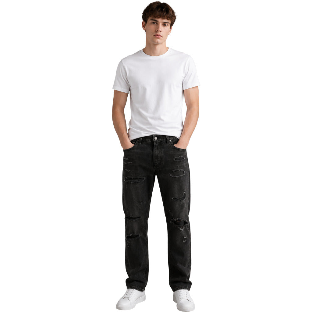 Dolce & Gabbana Cotton Jeans Strappati Regular Black