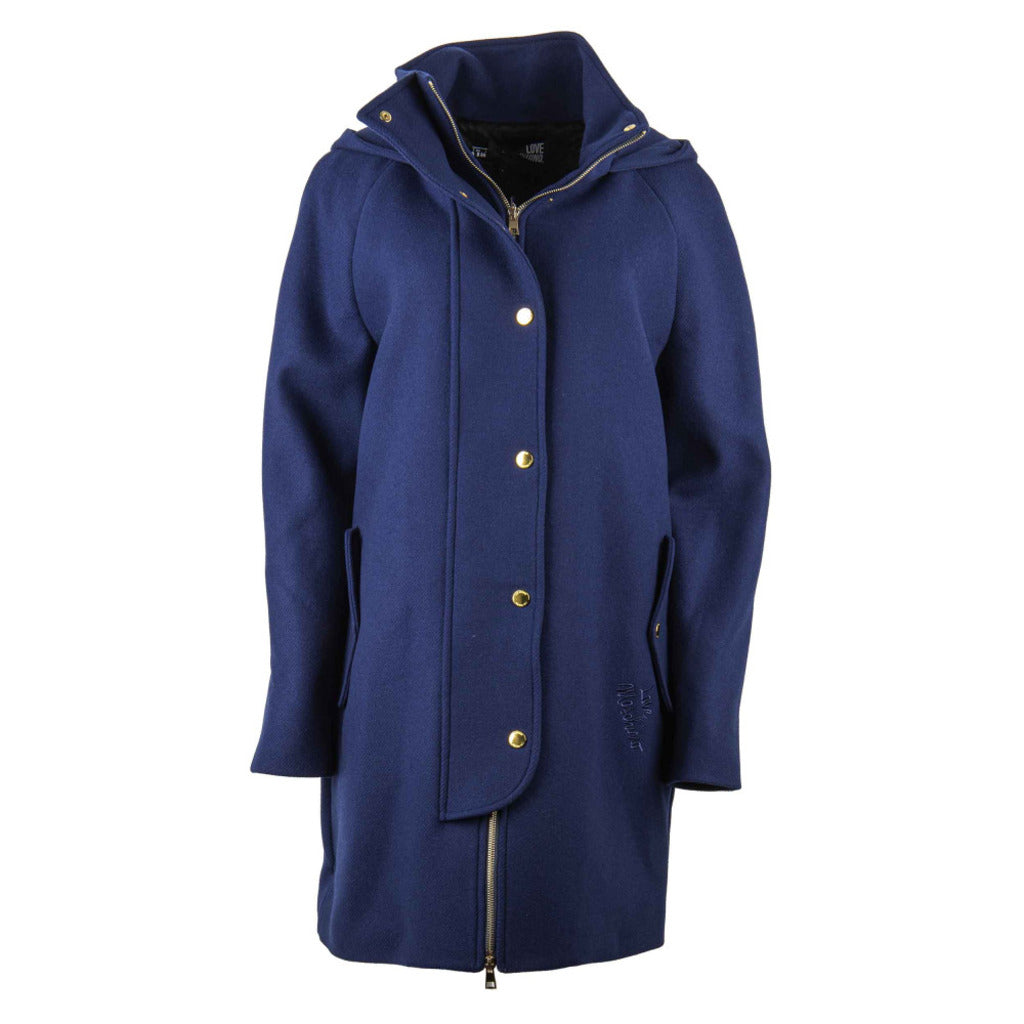 Love Moschino Coat, Blue Color, With Hood And Closure