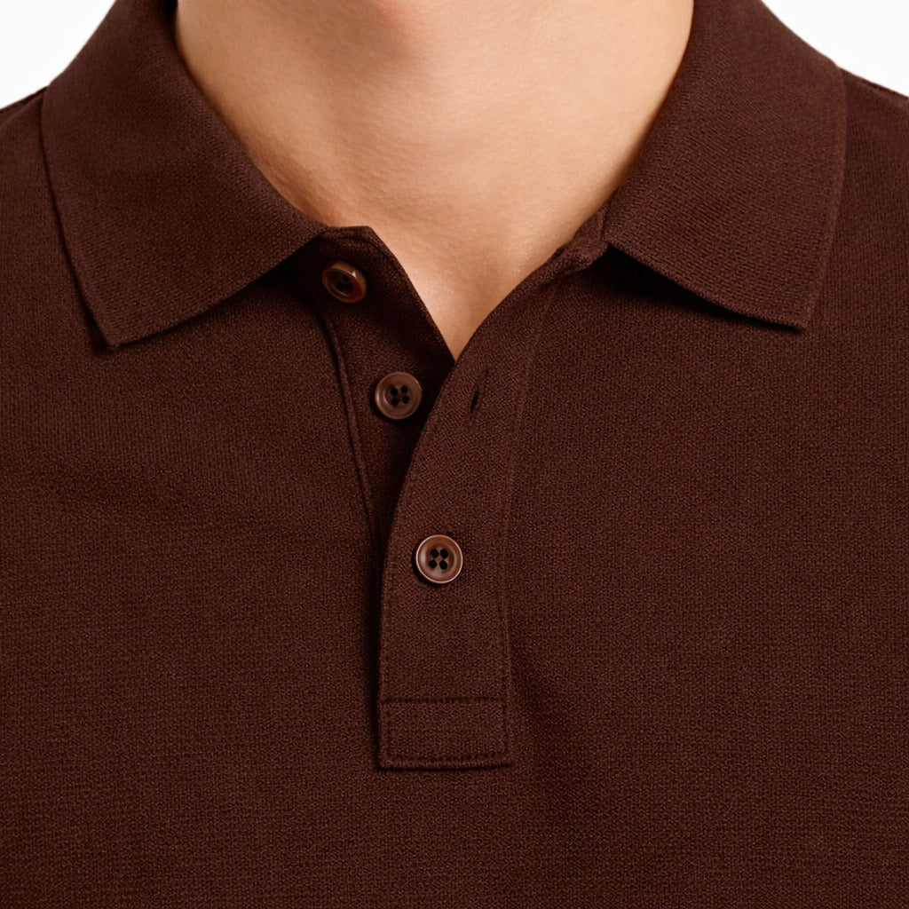 Alpha Studio Cotton Polo Piquet Brown — view 5