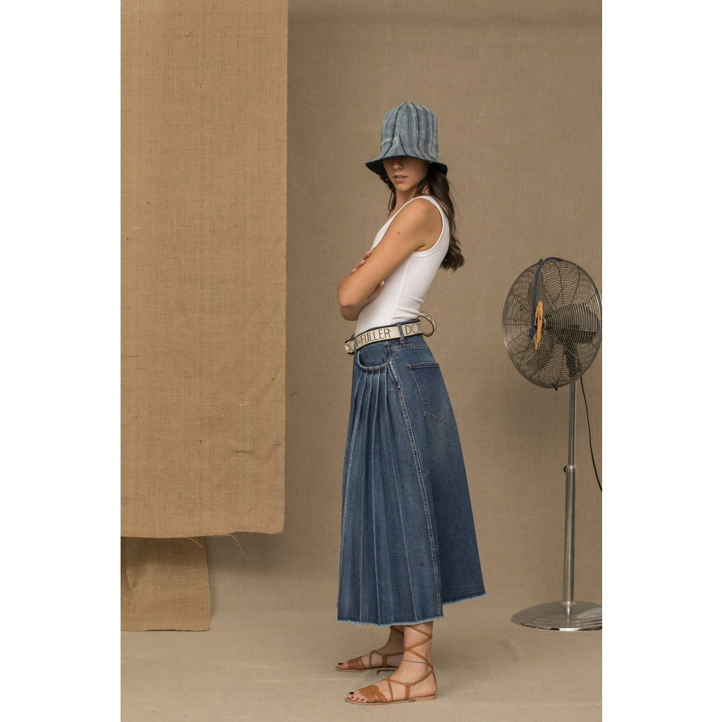 Don The Fuller Pleated Blue Denim Skirt With Zip And — view 4