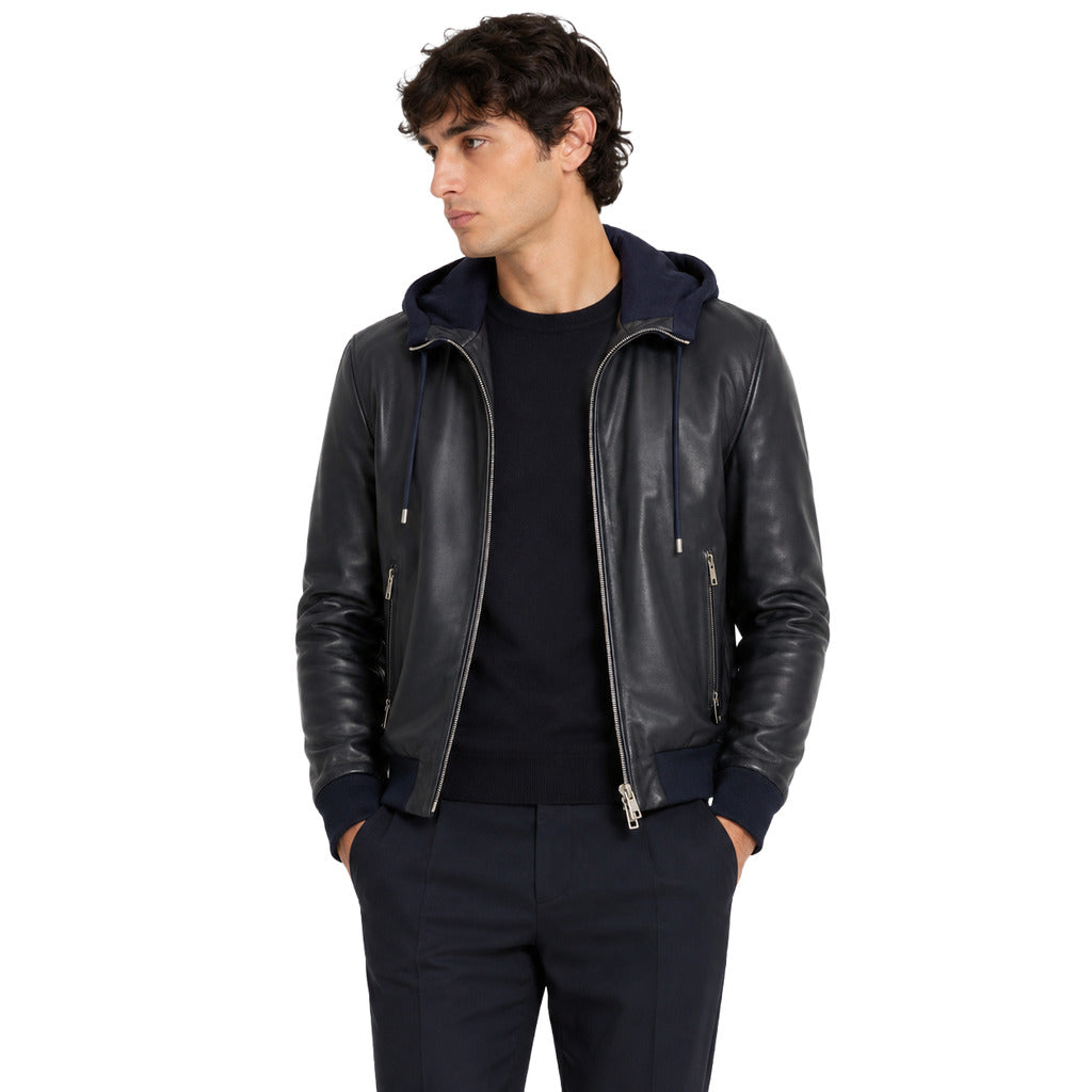 Dolce & Gabbana Lambskin Jacket Leather Hooded Blue