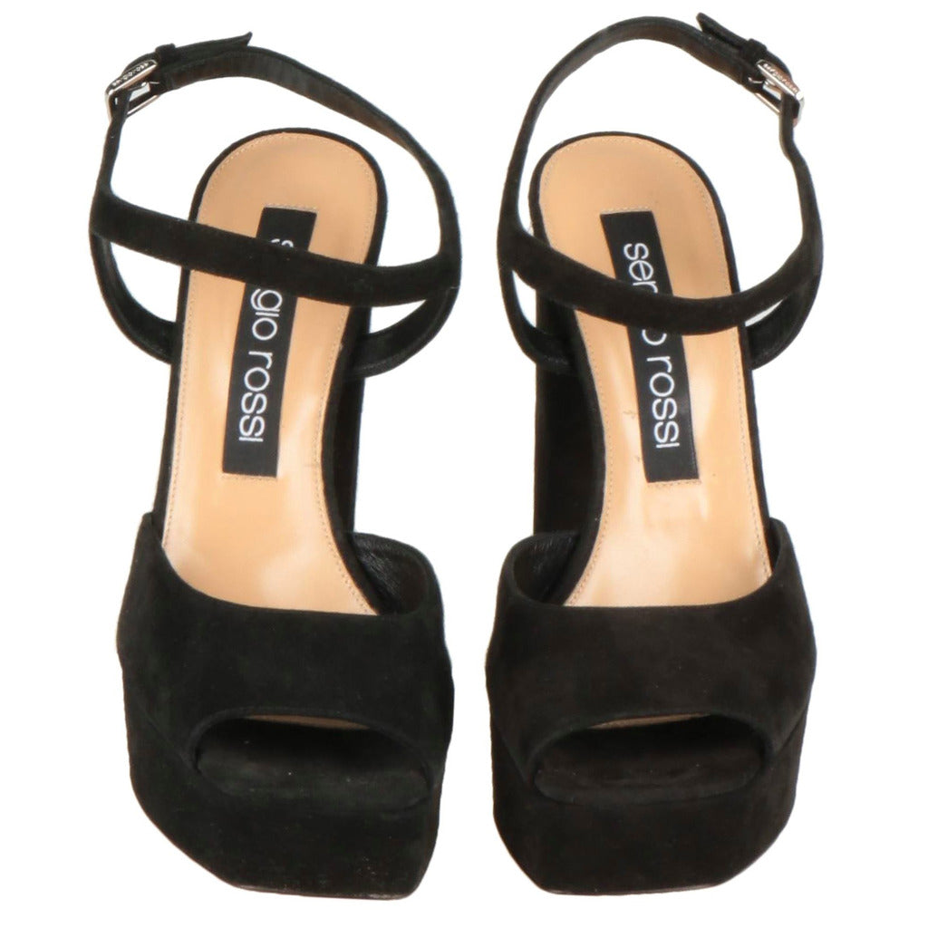 Sergio Rossi Calfskin Velvet Sandals Black — view 4