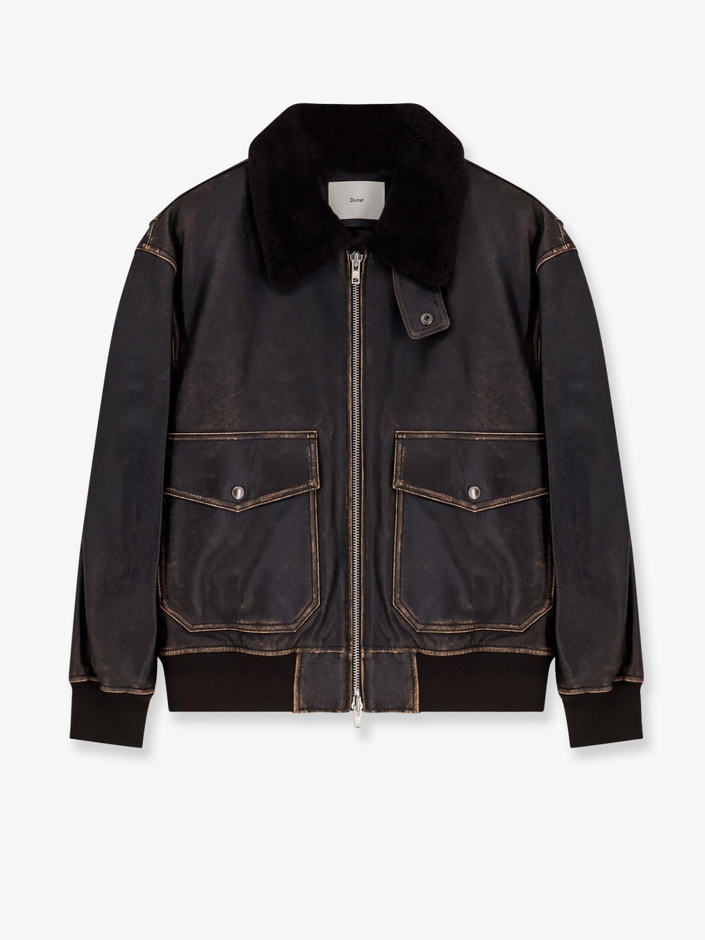DUNST Leather jacket with shearling collar