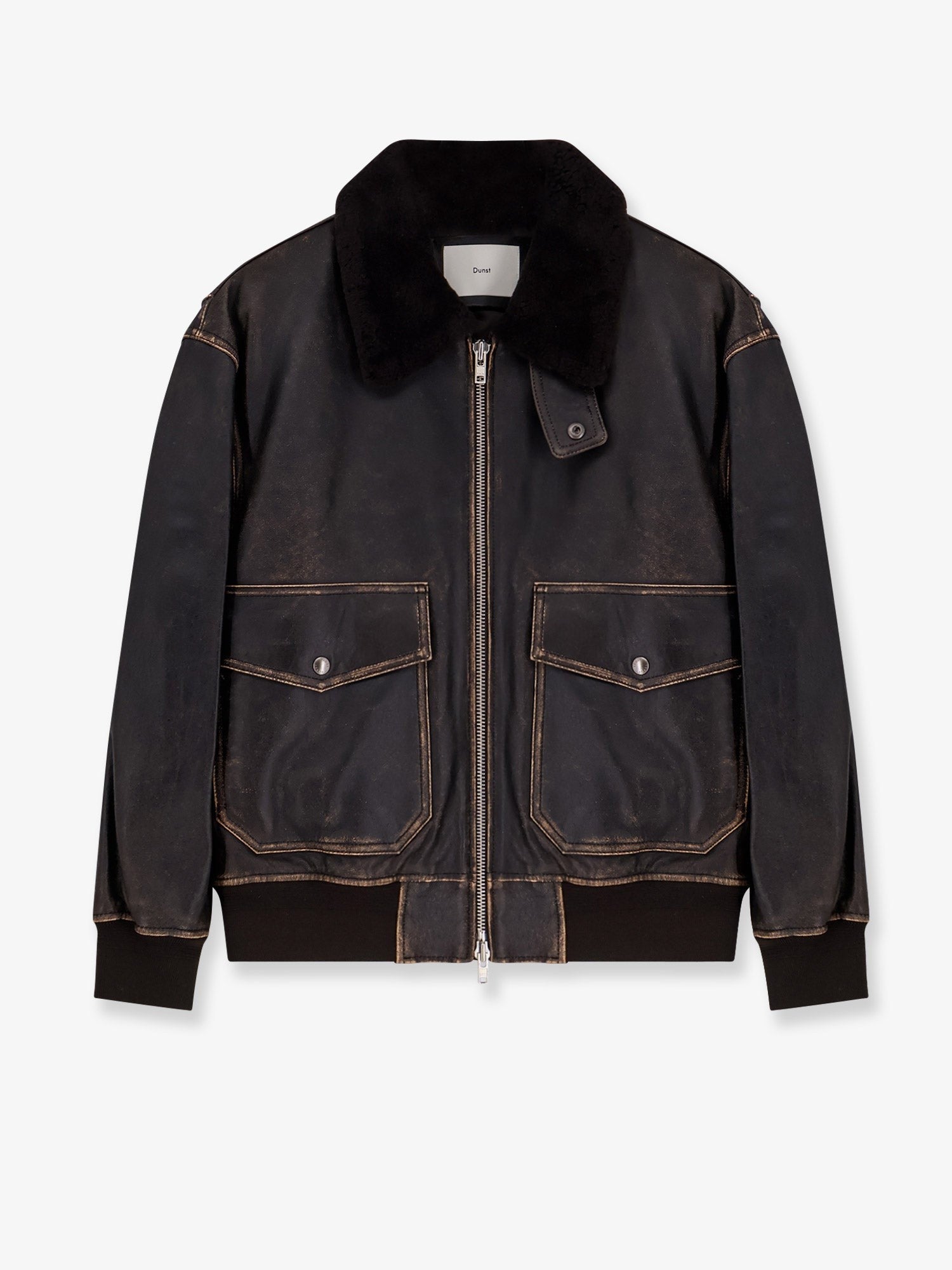 DUNST Leather jacket with shearling collar