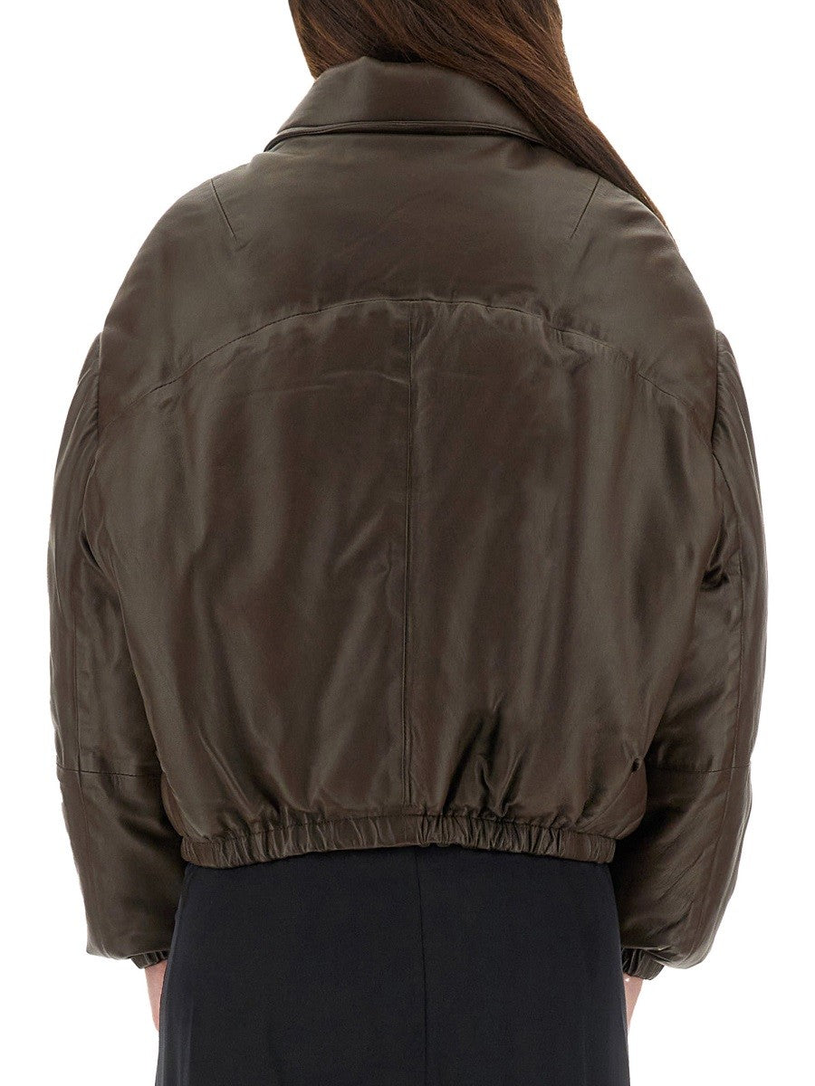ALYSI LEATHER "PUFFER" DOWN JACKET