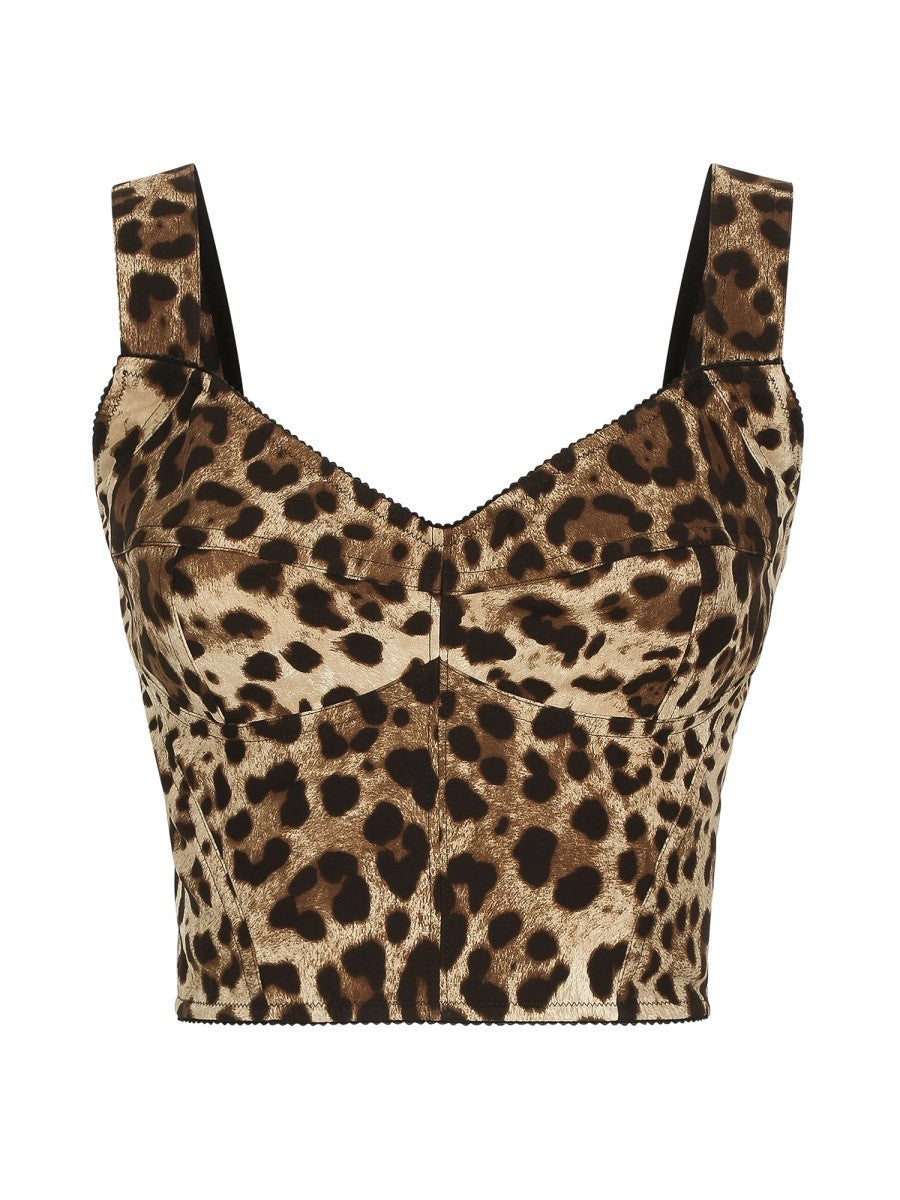 Dolce & Gabbana LEOPARD PRINT CHARMEUSE BUSTIER