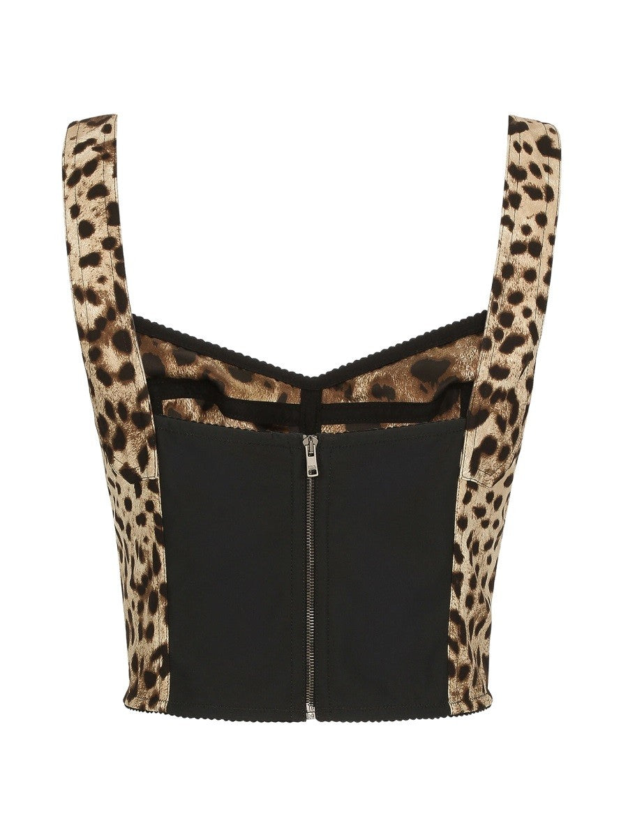 Dolce & Gabbana LEOPARD PRINT CHARMEUSE BUSTIER