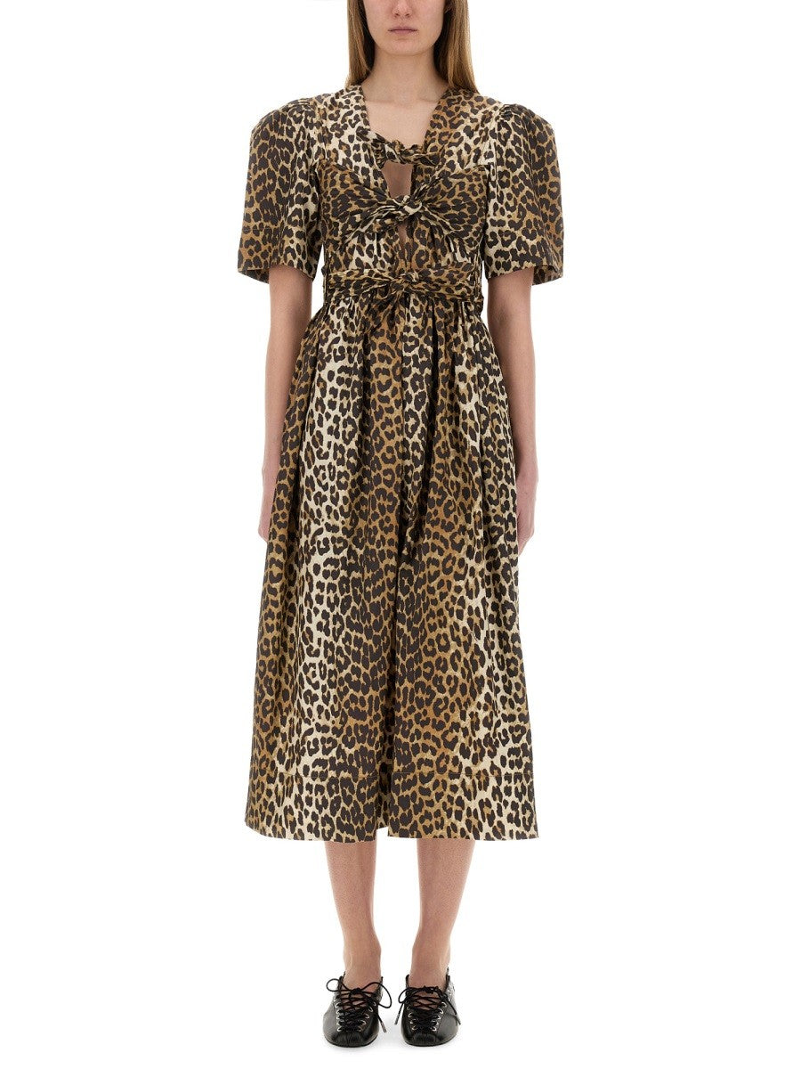 GANNI LEOPARD PRINT MIDI DRESS