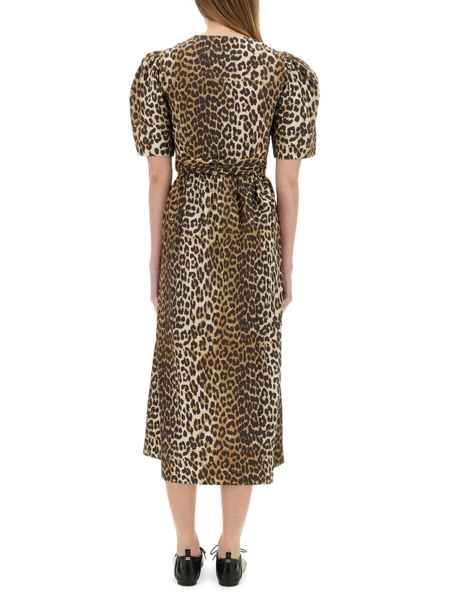 GANNI LEOPARD PRINT MIDI DRESS