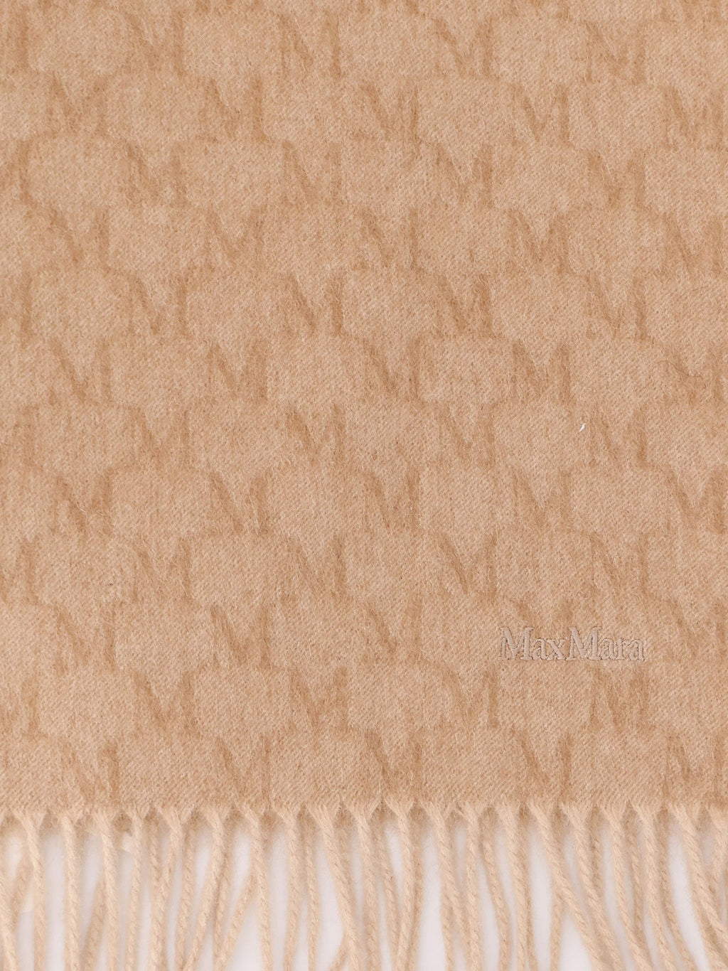 Max Mara Logo camel scarf with all-over logo