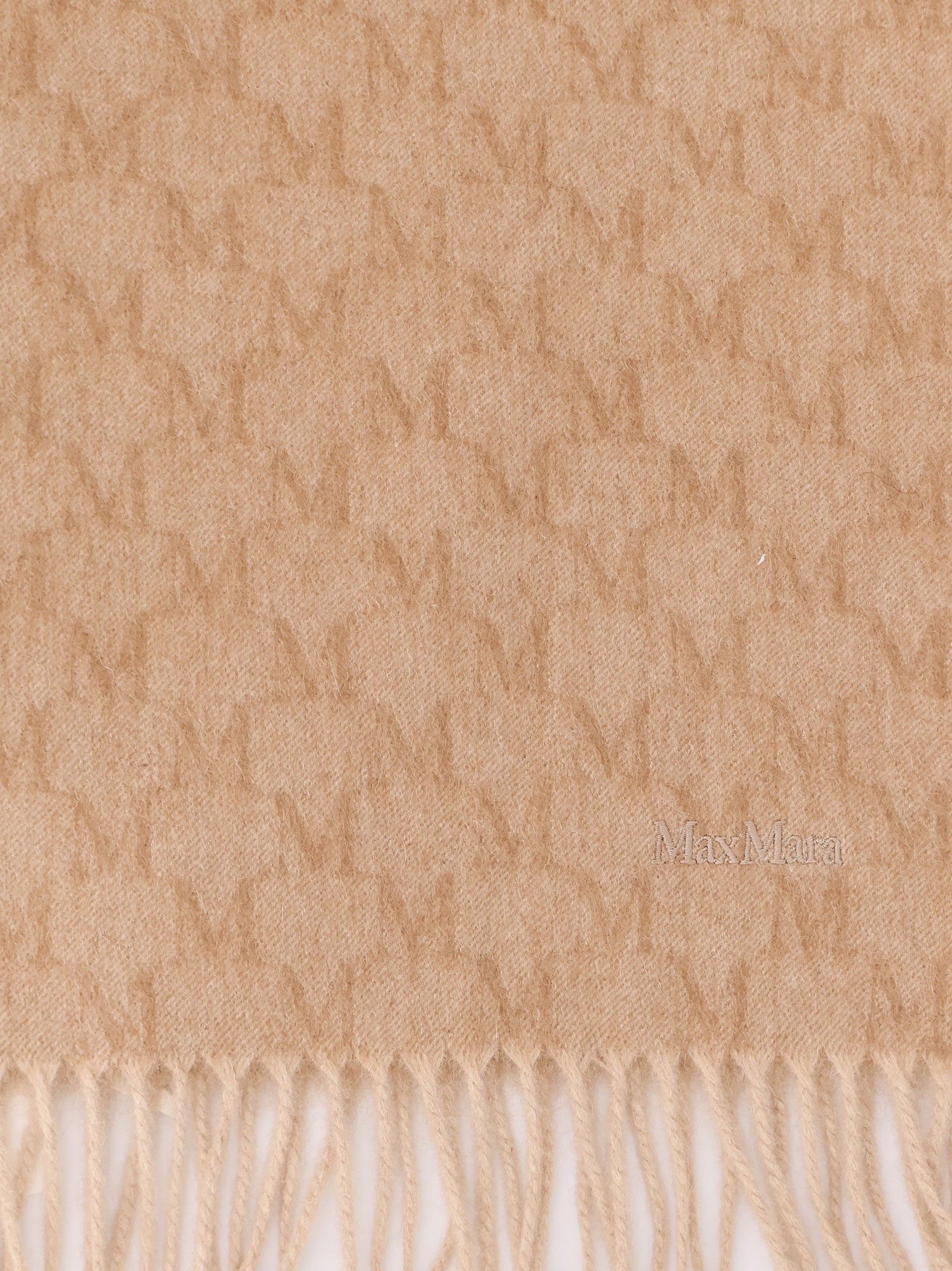 Max Mara Logo camel scarf with all-over logo