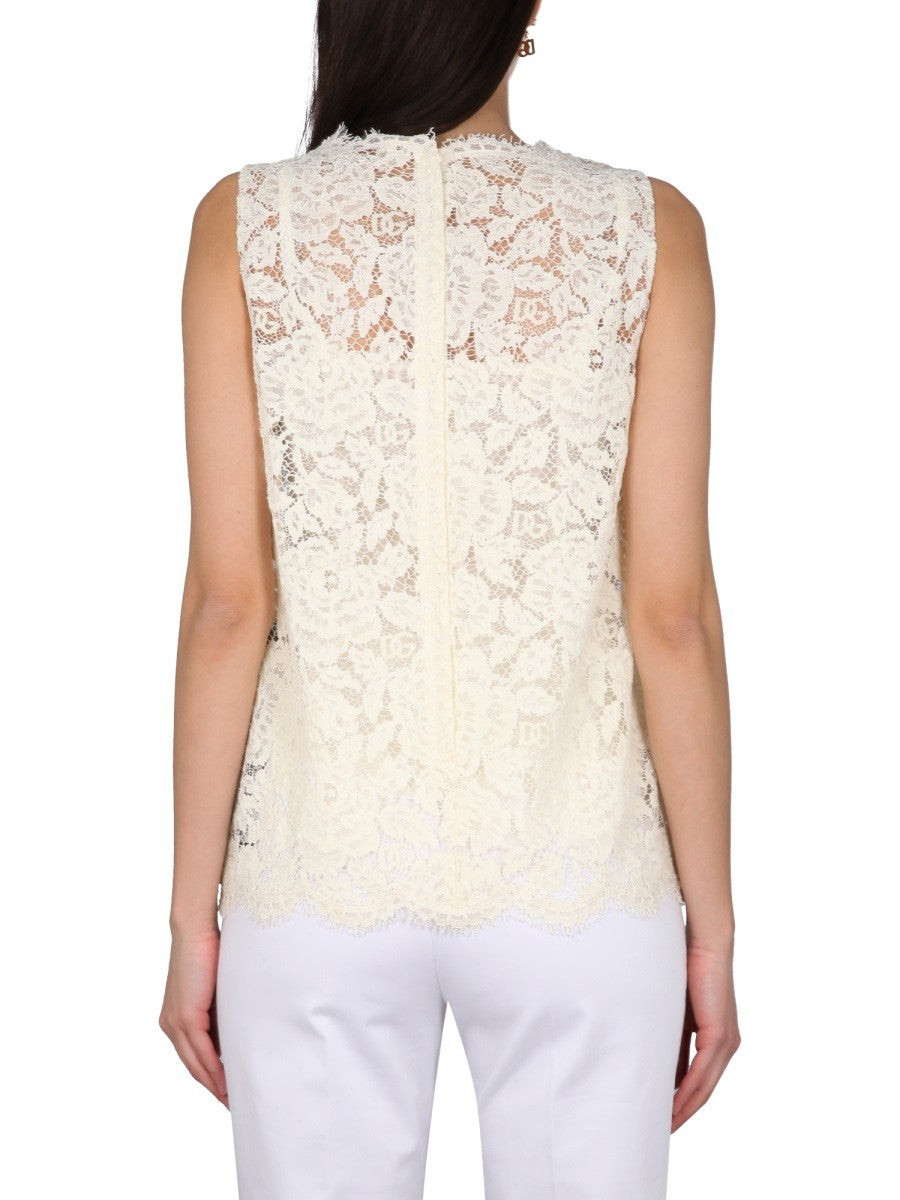Dolce & Gabbana LOGOED STRETCH LACE TOP