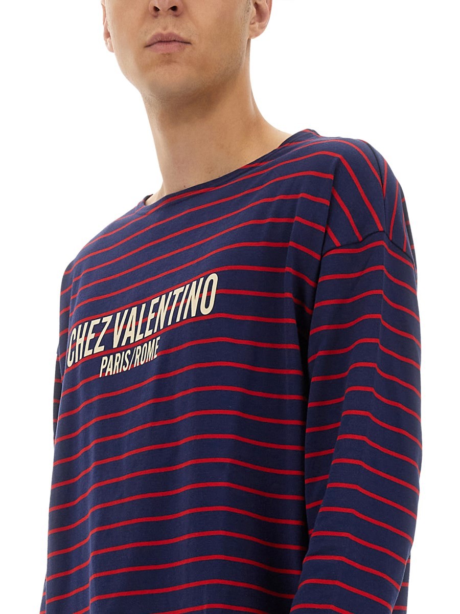 Valentino LONG SLEEVE T-SHIRT WITH "CHEZ VALENTINO" PRINT