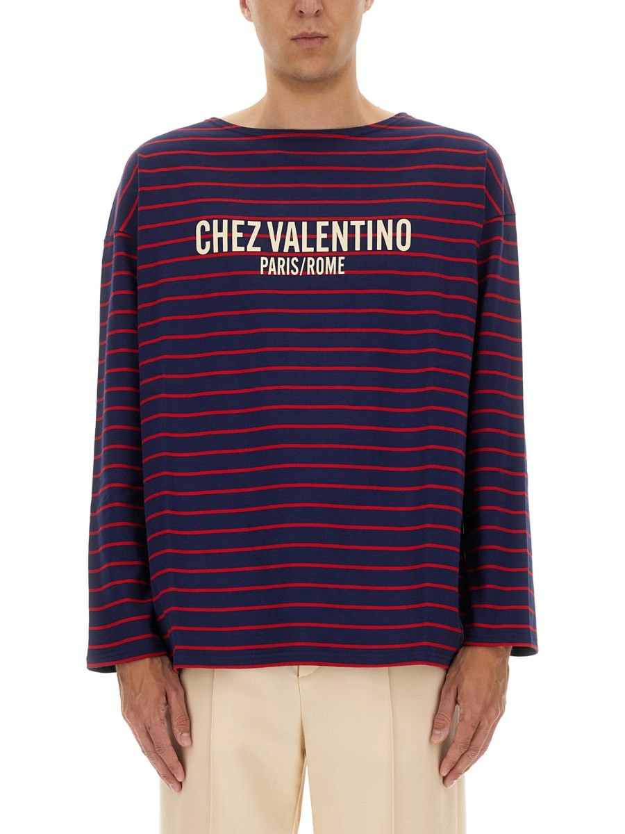Valentino LONG SLEEVE T-SHIRT WITH "CHEZ VALENTINO" PRINT
