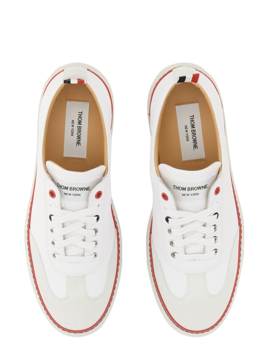 THOM BROWNE LOW-TOP LEATHER SNEAKER