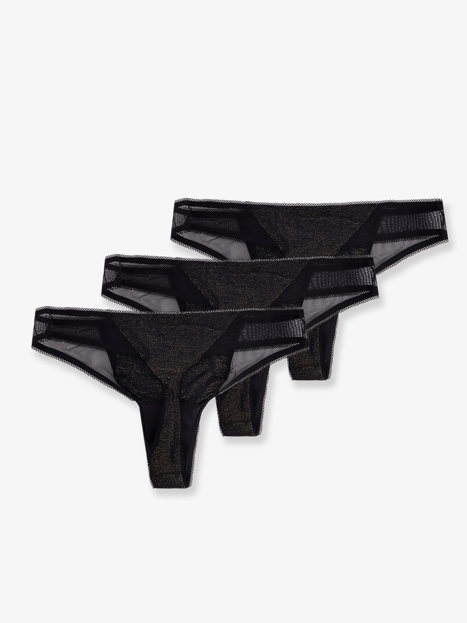 Boss Lurex thong tripack with lace trim