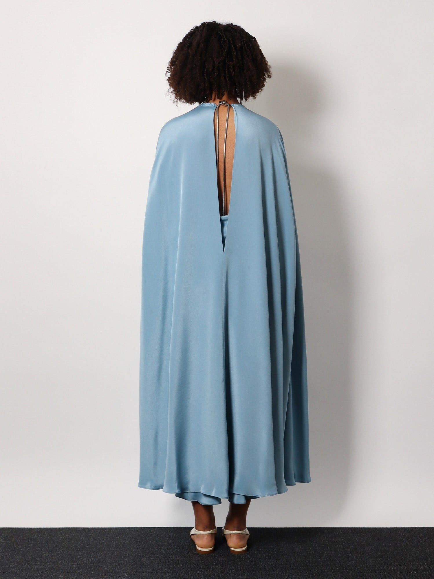 Max Mara Managua silk long dress with silk cape and metal detail