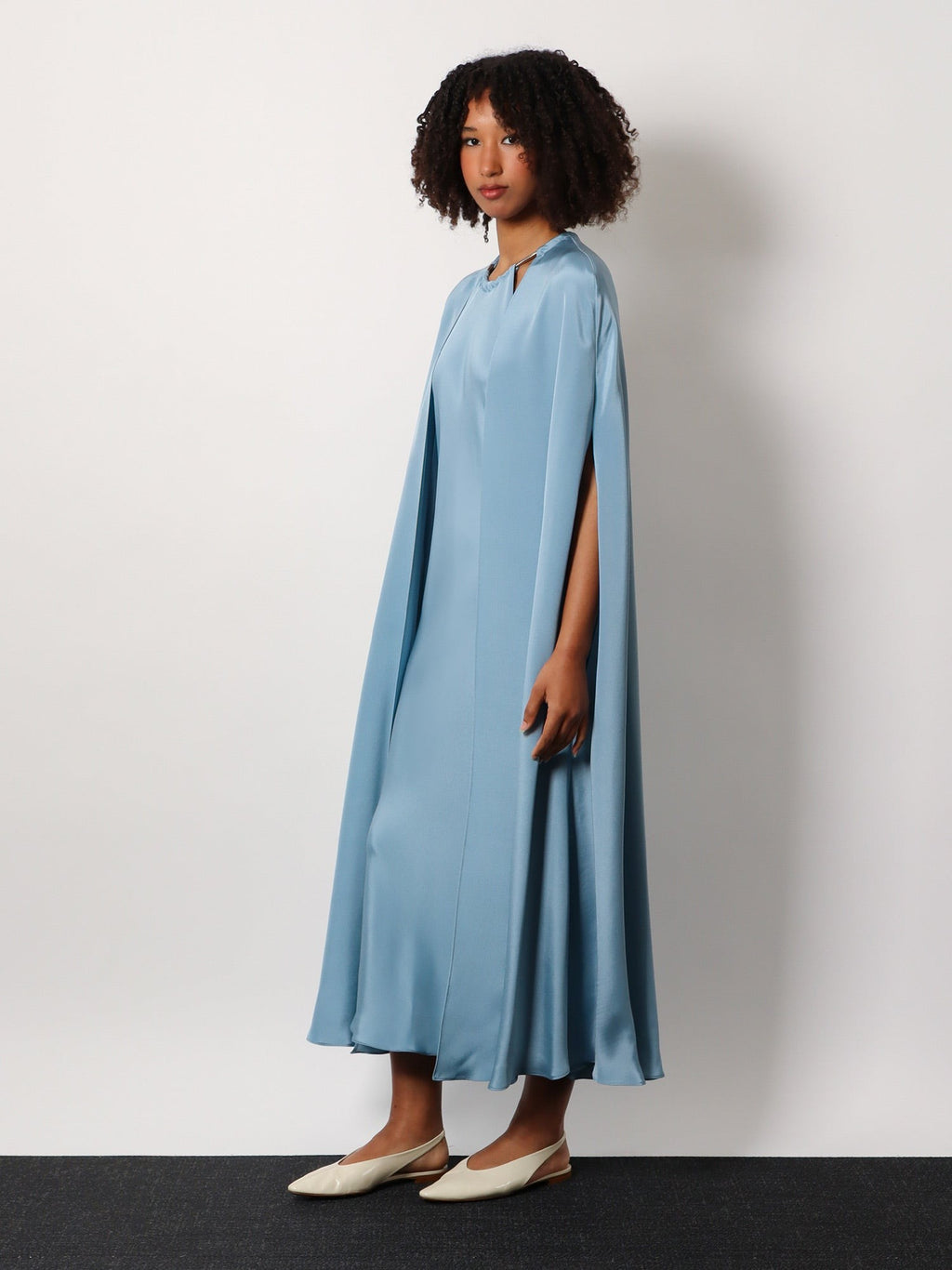 Max Mara Managua silk long dress with silk cape and metal detail