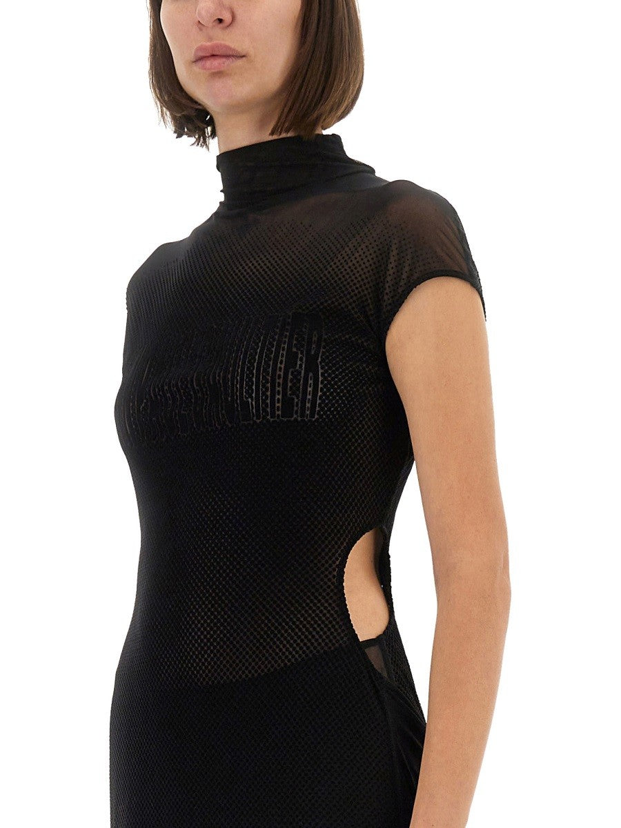 JEAN PAUL GAULTIER MESH DRESS WITH FLOCKED LOGO