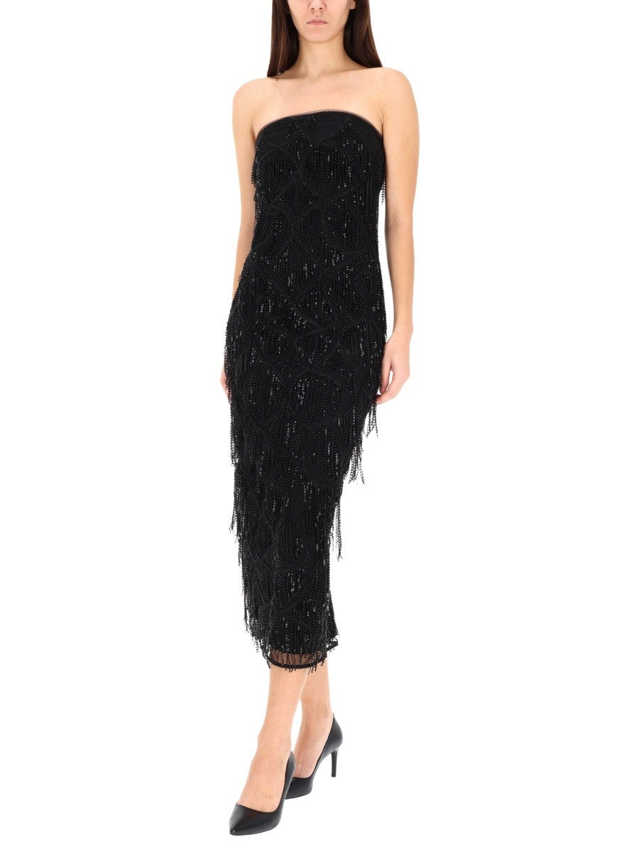 ROTATE BIRGER CHRISTENSEN MIDI DRESS WITH SEQUINS