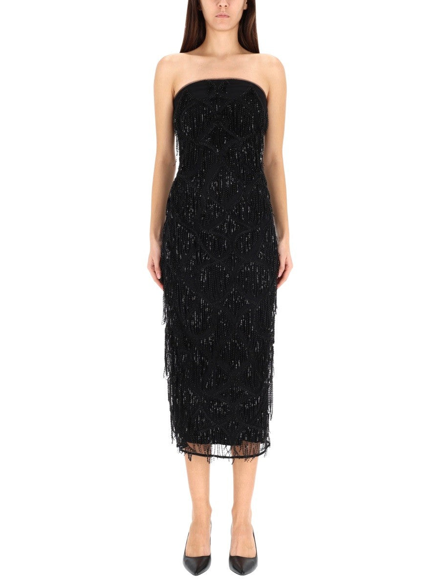 ROTATE BIRGER CHRISTENSEN MIDI DRESS WITH SEQUINS