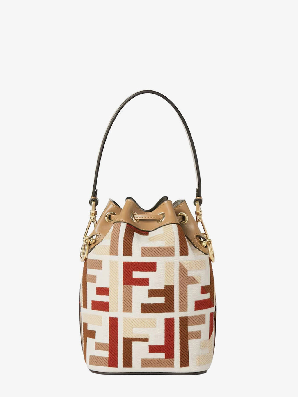 Fendi Mon Tresor FF jacquard fabric and leather bucket bag