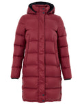 Moose Knuckles Long Down Jacket with Hood in Bordeaux