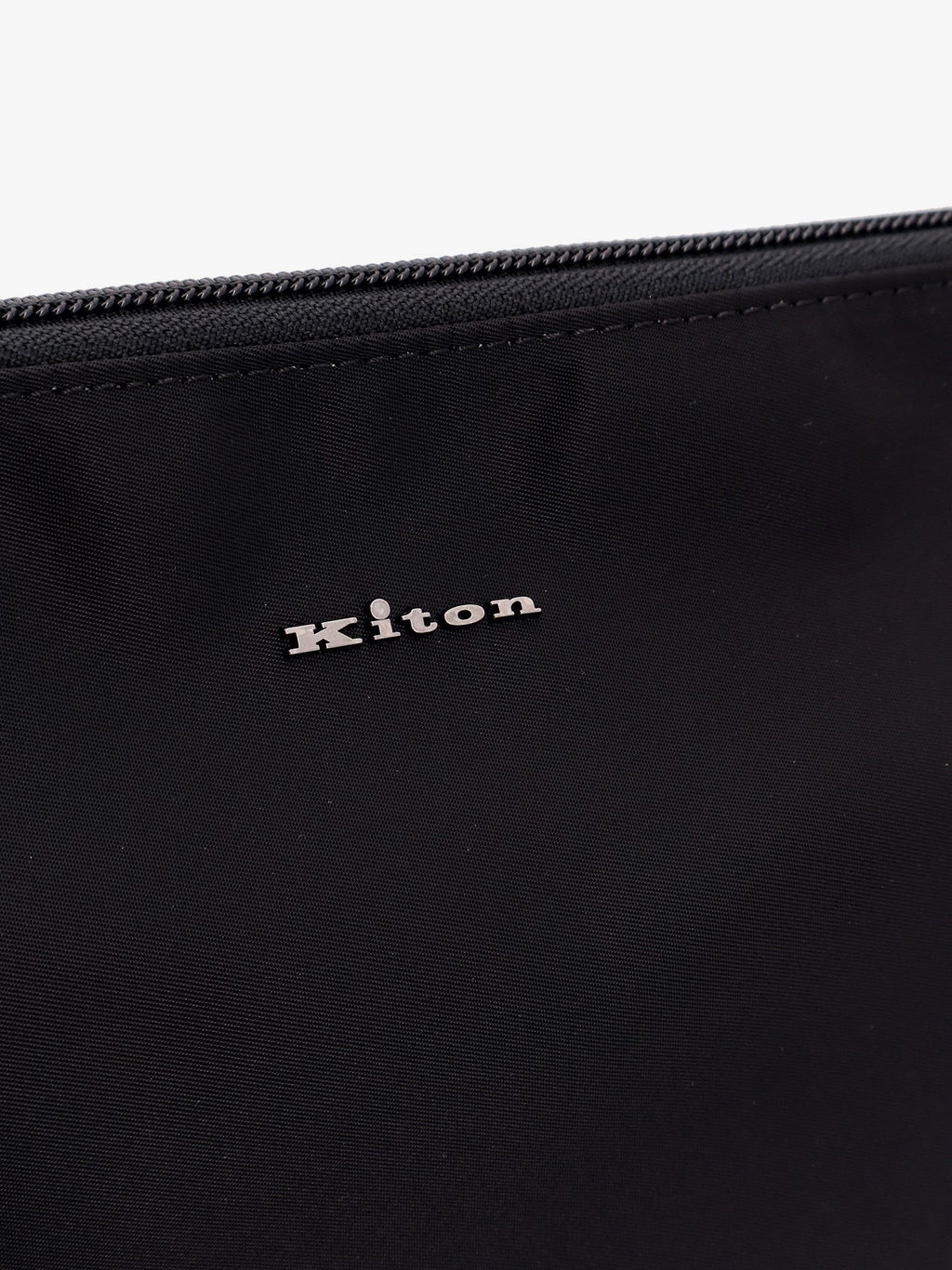 KITON CIRO PAONE Nylon clutch bag with metal lettering logo
