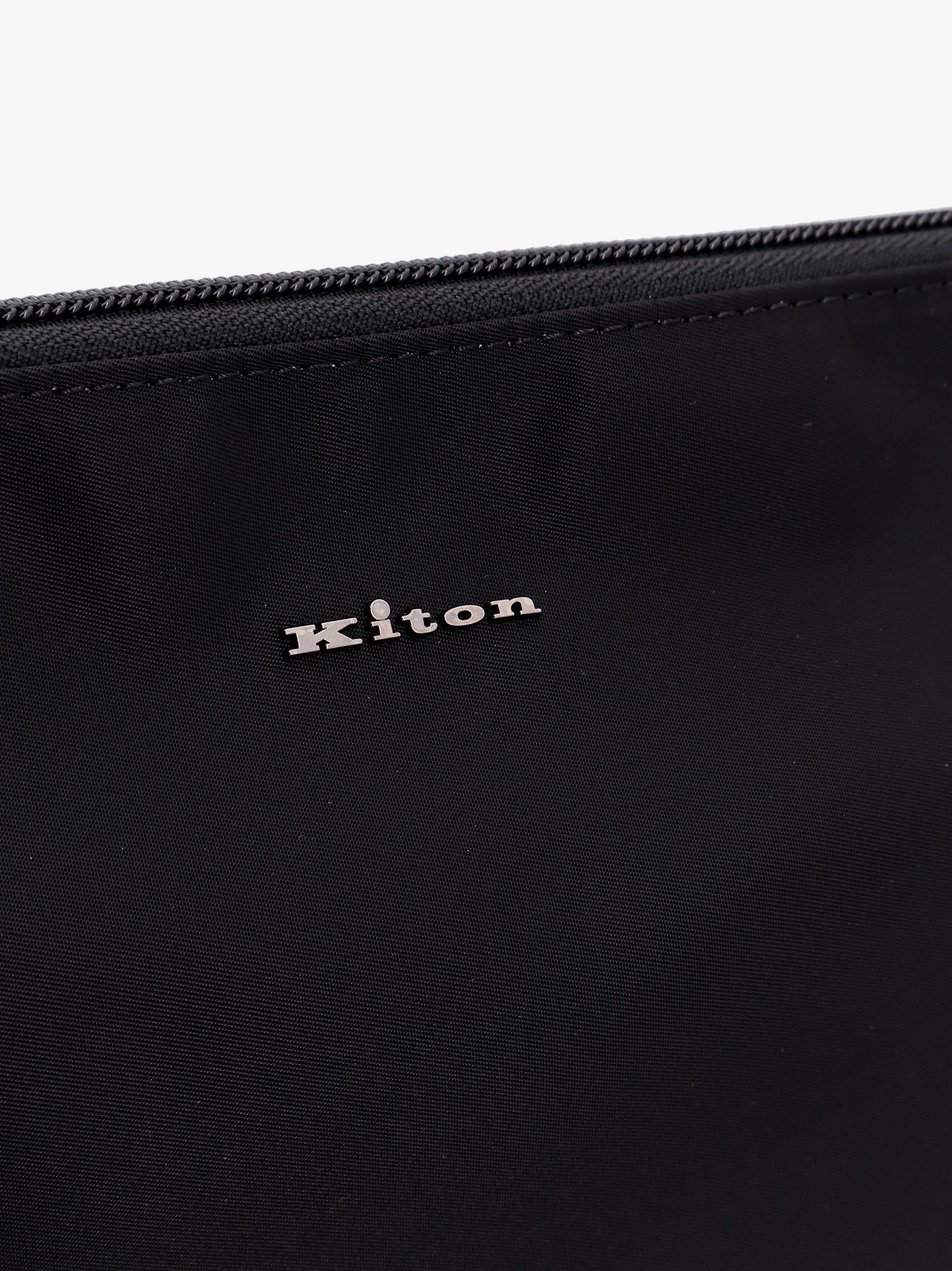 KITON CIRO PAONE Nylon clutch bag with metal lettering logo