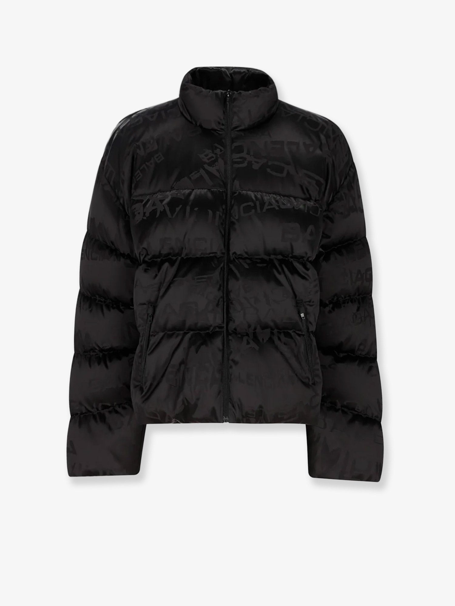Balenciaga Nylon down jacket with all-over lettering logo
