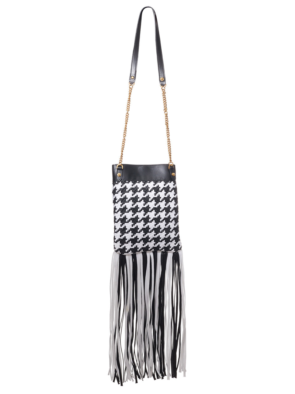 Versace Pied-de-poule shoulder bag with fringes