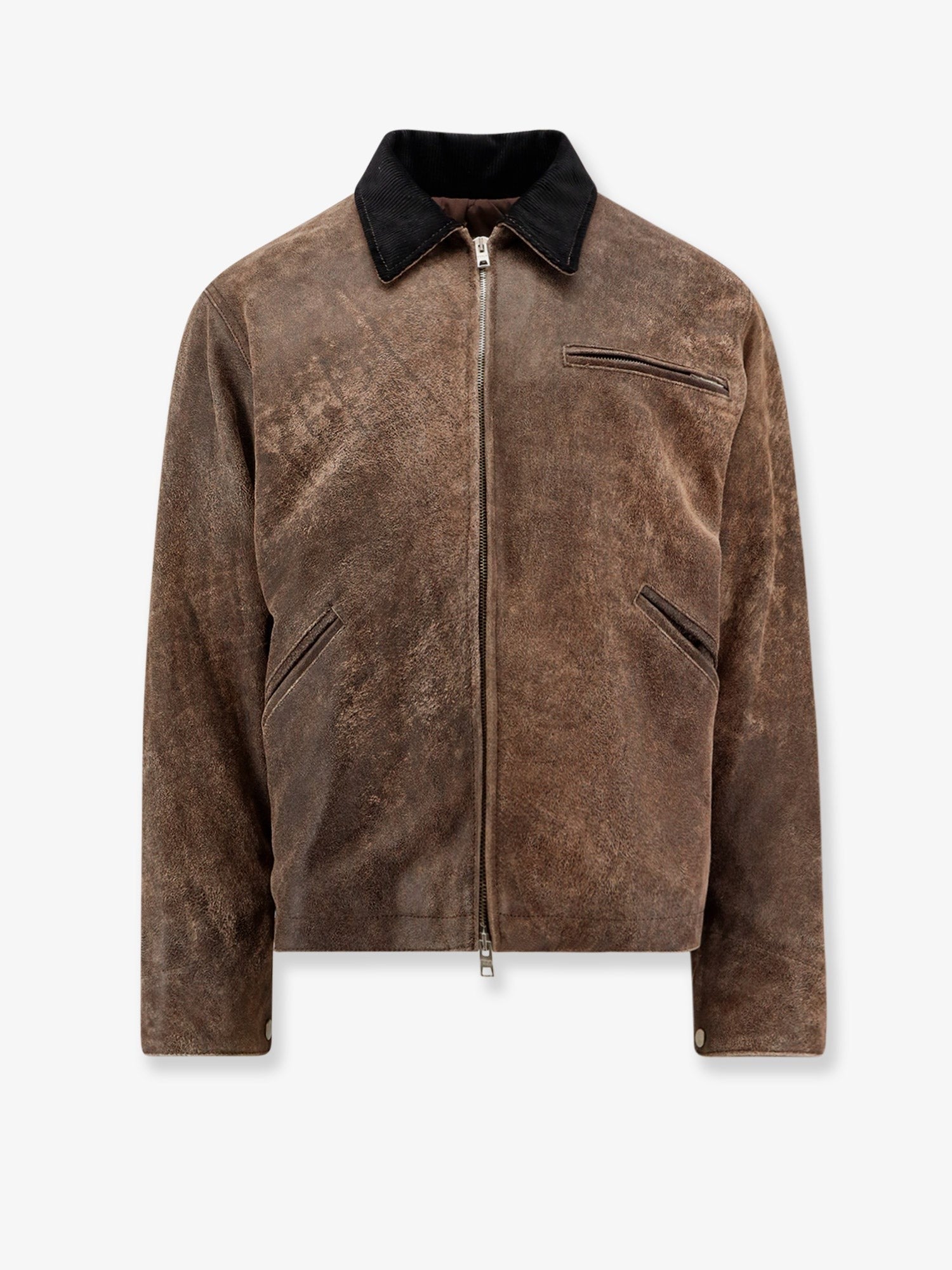 DFOUR Padded leather jacket with corduroy collar