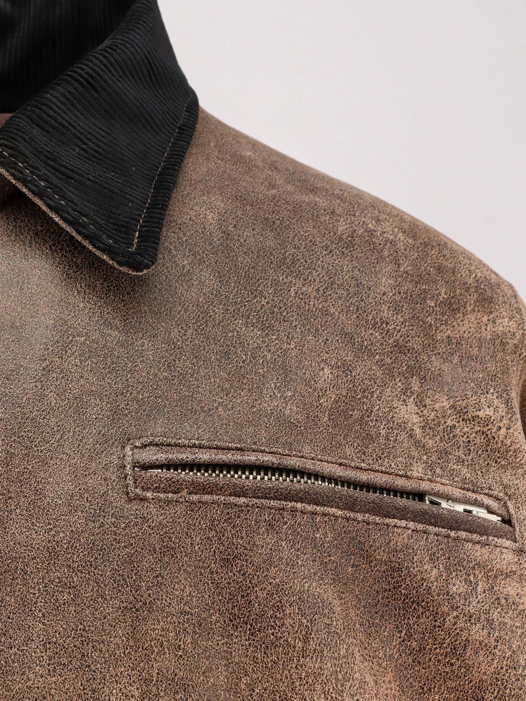 DFOUR Padded leather jacket with corduroy collar