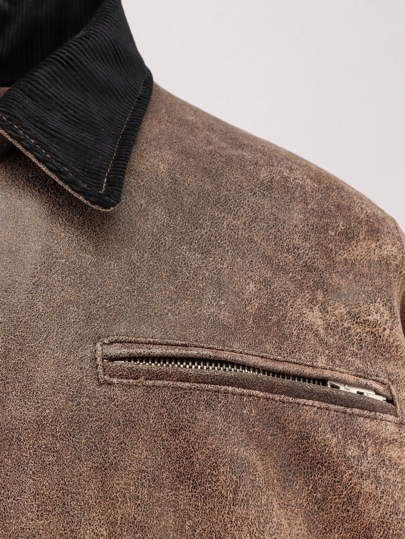 DFOUR Padded leather jacket with corduroy collar