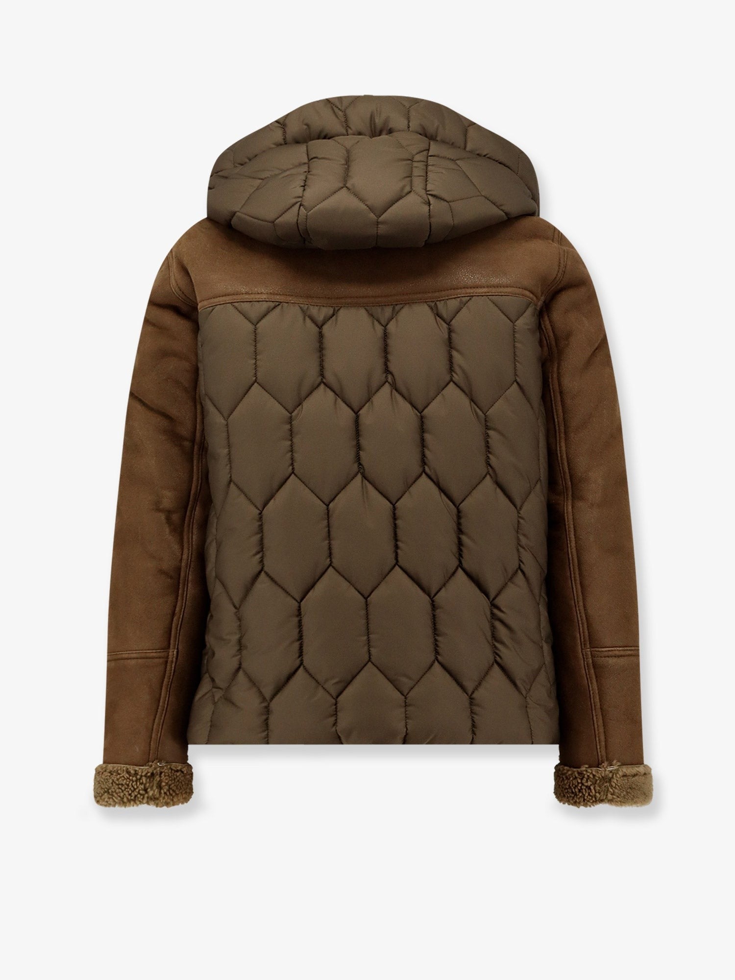 DFOUR Padded nylon down jacket with leather inserts