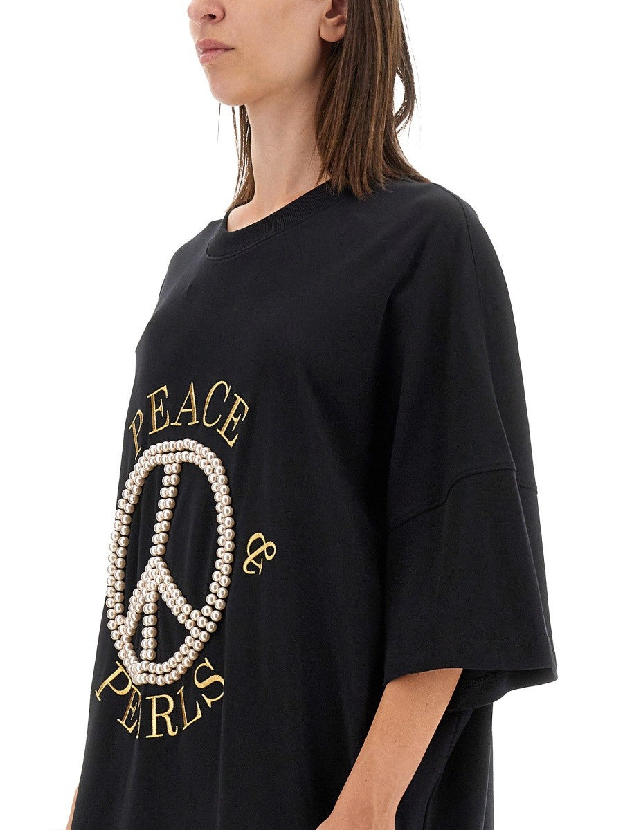 Moschino Peace & Pearls Cotton Interlock Dress Black
