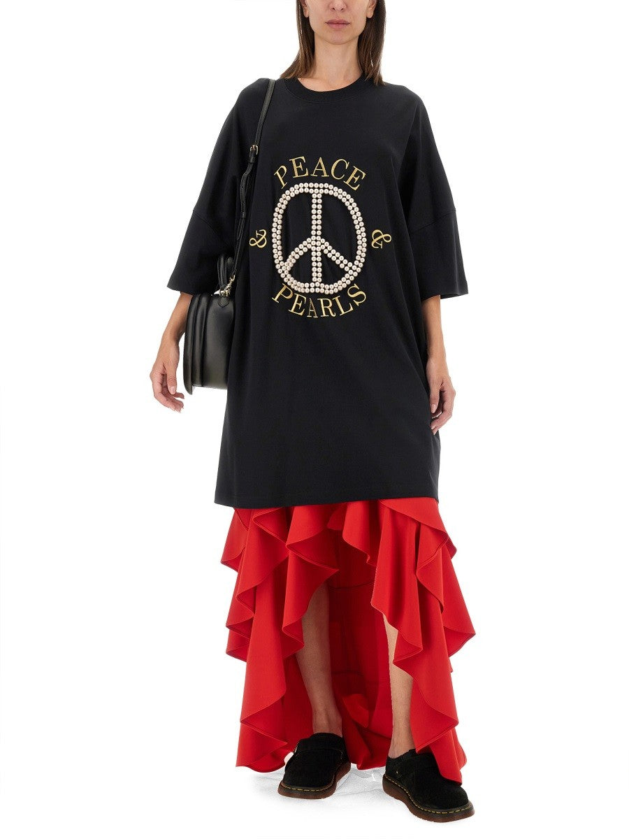Moschino Peace & Pearls Cotton Interlock Dress Black