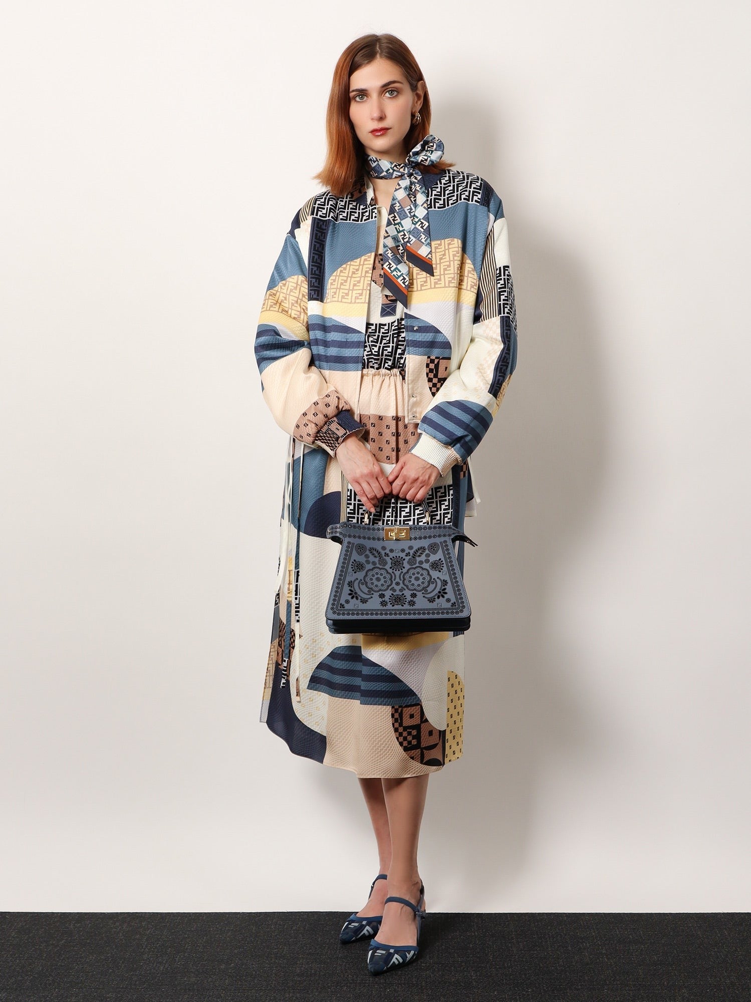 Fendi Peekaboo ISeeU Small leather shoulder bag with laser-cut Coral Bandana motif