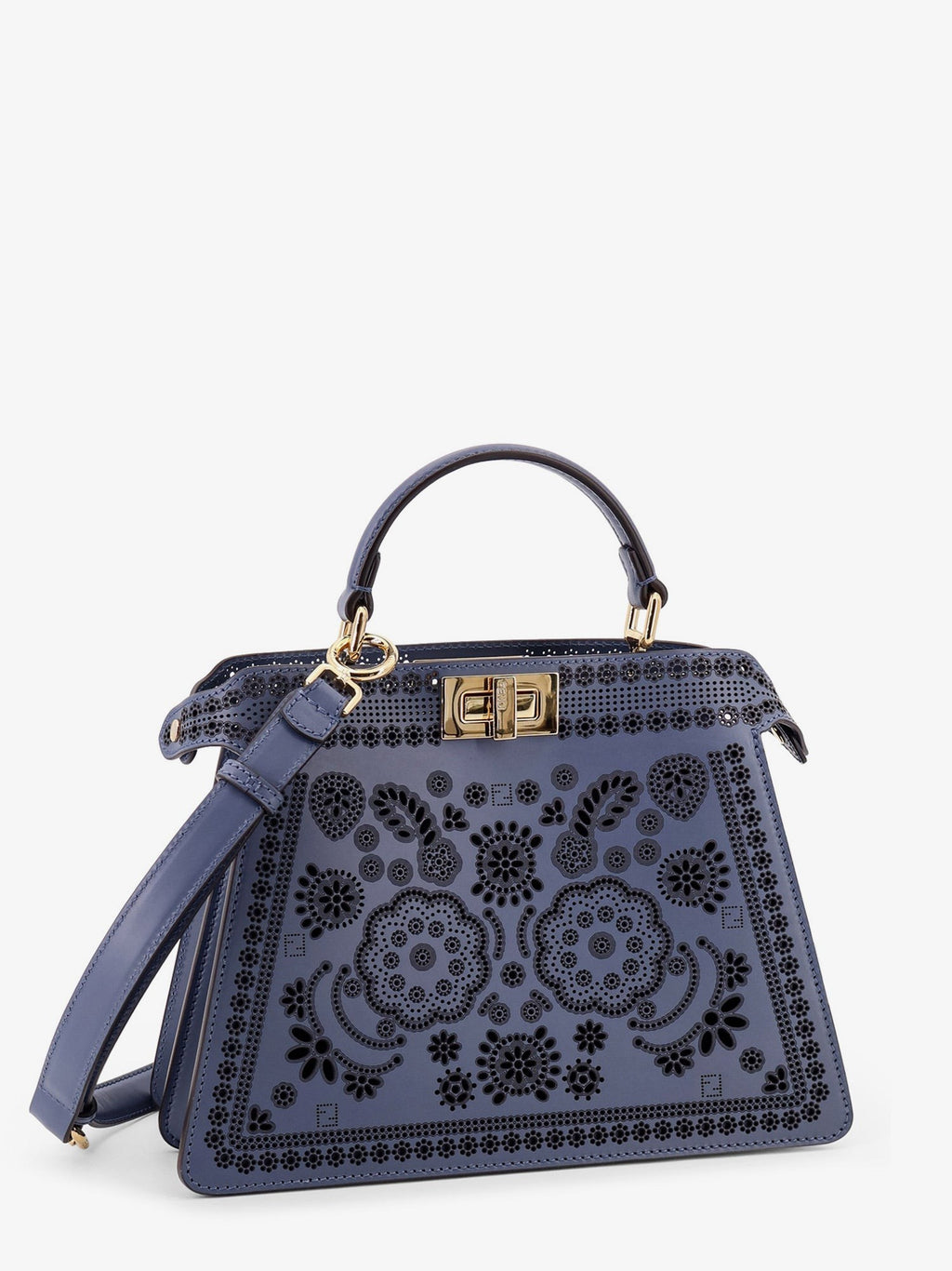 Fendi Peekaboo ISeeU Small leather shoulder bag with laser-cut Coral Bandana motif