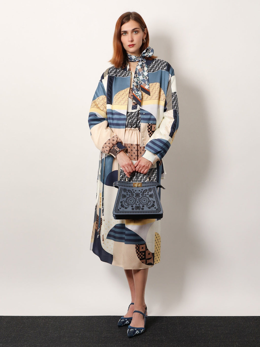 Fendi Peekaboo ISeeU Small leather shoulder bag with laser-cut Coral Bandana motif